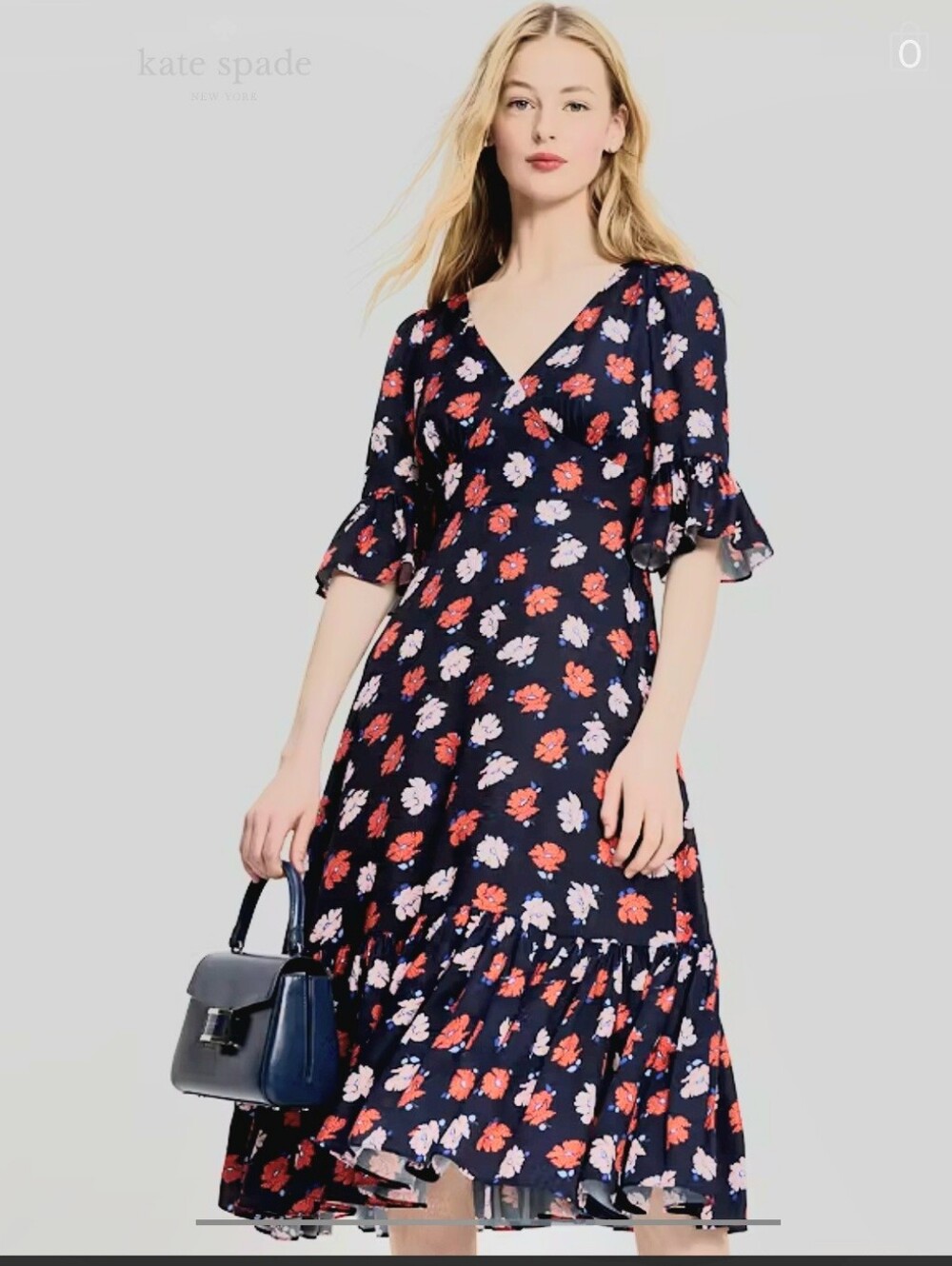 Kate Spade Dotty Floral Flounce Midi Silk Dress, Size 16, EUC